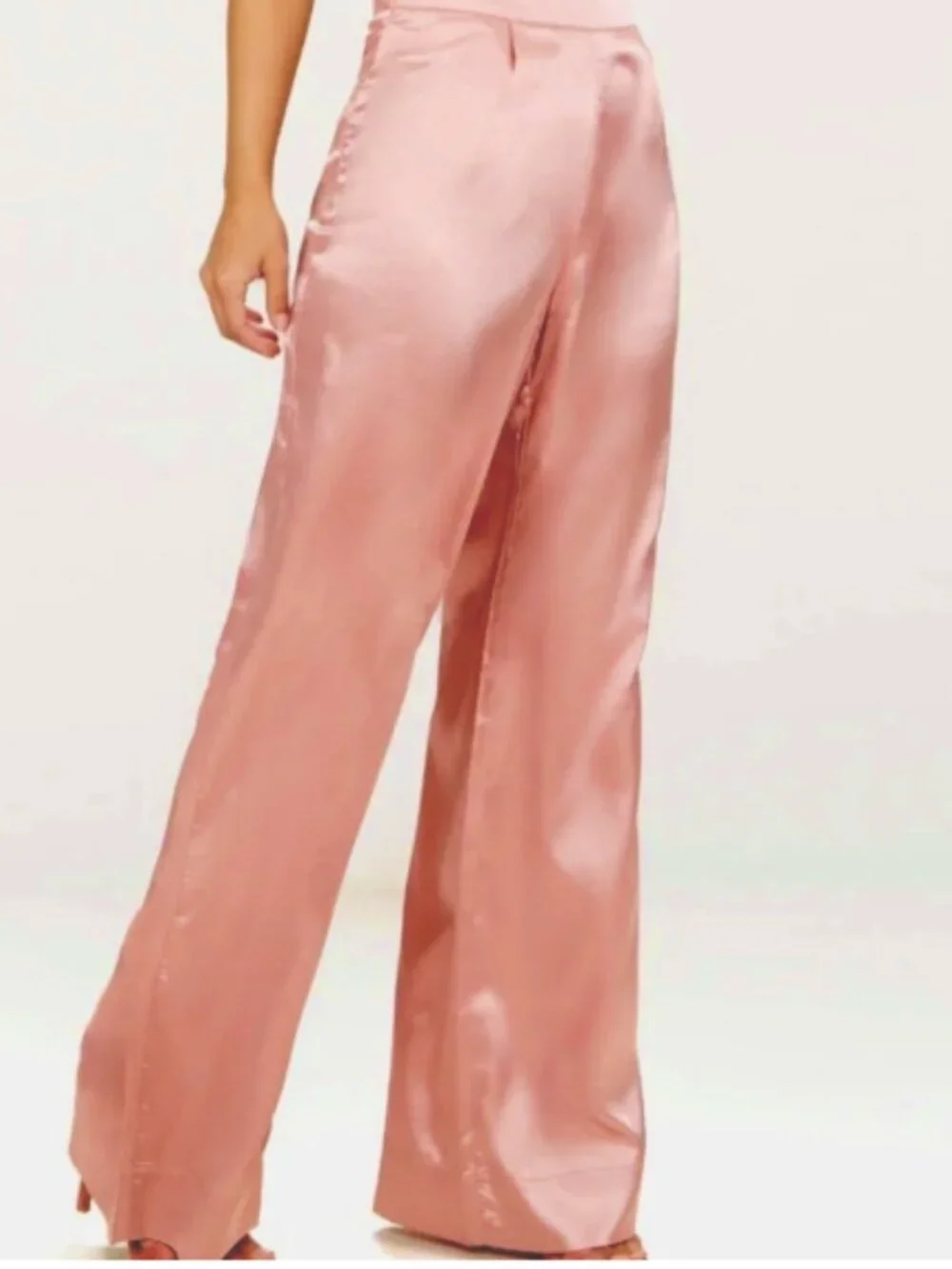 Nasty Gal Take it in Your Stride Wide Leg Pink Satin Pants - Picture 1 of 10